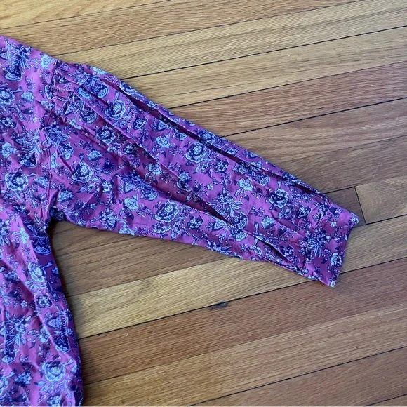 XiRENA Pink Wild Rose Floral Cotton Silk Boho Cottagecore Romi Top Blouse Large - Picture 9 of 10
